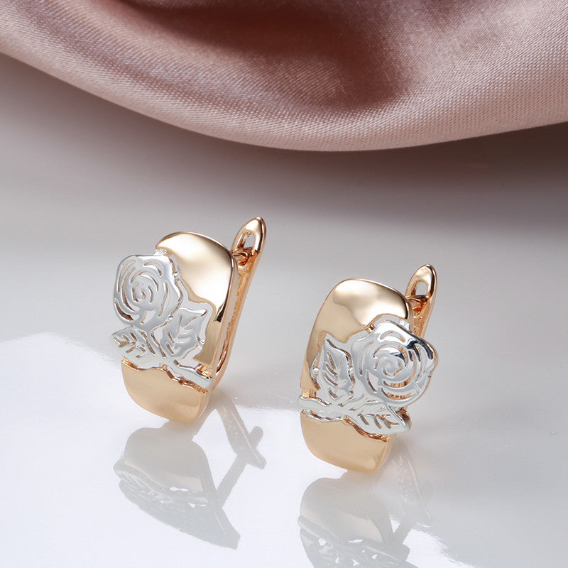 Rose Flower Earrings Women Golden&Silvery Daily Party Jewelry