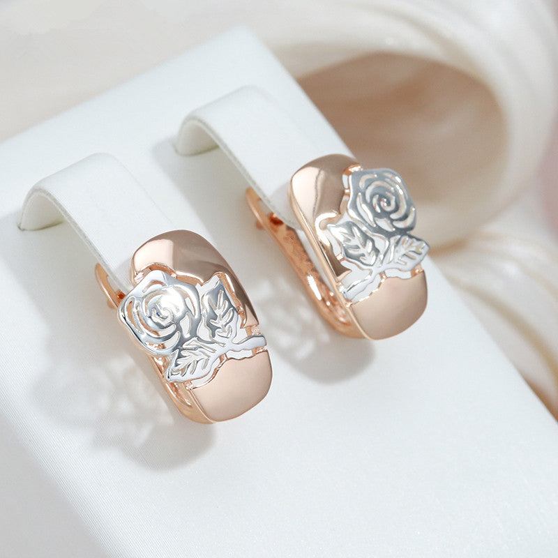 Rose Flower Earrings Women Golden&Silvery Daily Party Jewelry