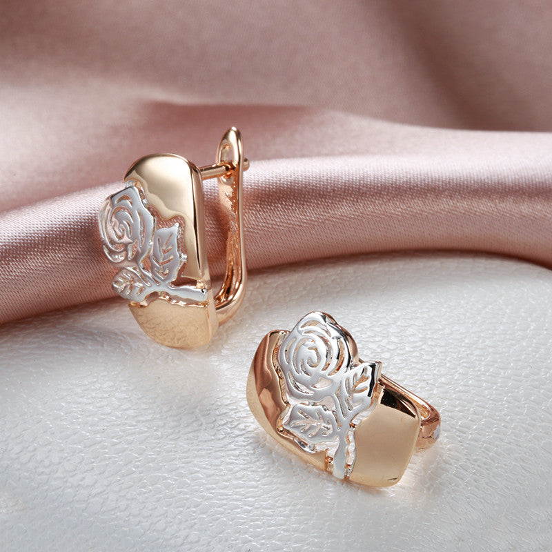 Rose Flower Earrings Women Golden&Silvery Daily Party Jewelry