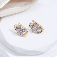 Golden Silvery Flower Earrings Zircon Bride Wedding Jewelry