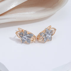 Golden Silvery Flower Earrings Zircon Bride Wedding Jewelry