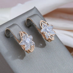 Golden Silvery Flower Earrings Zircon Bride Wedding Jewelry