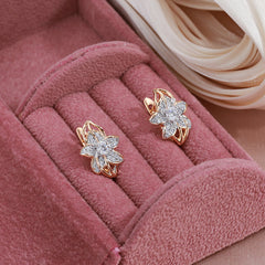 Golden Silvery Flower Earrings Zircon Bride Wedding Jewelry