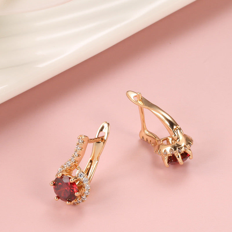 Red Zircon Long Earrings For Women Vintage Hollow Earrings