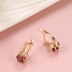Red Zircon Long Earrings For Women Vintage Hollow Earrings