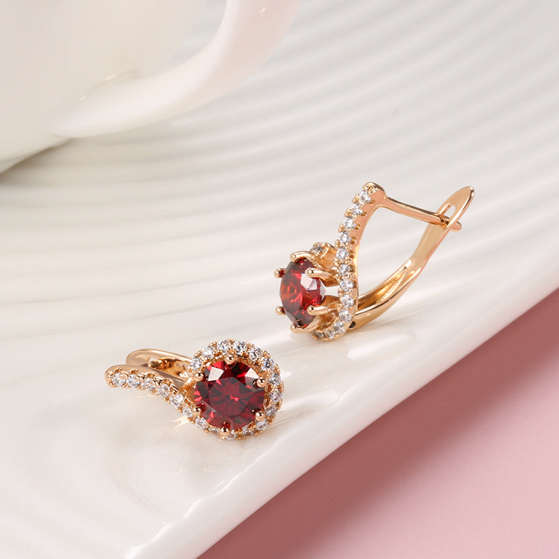 Red Zircon Long Earrings For Women Vintage Hollow Earrings
