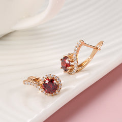 Red Zircon Long Earrings For Women Vintage Hollow Earrings