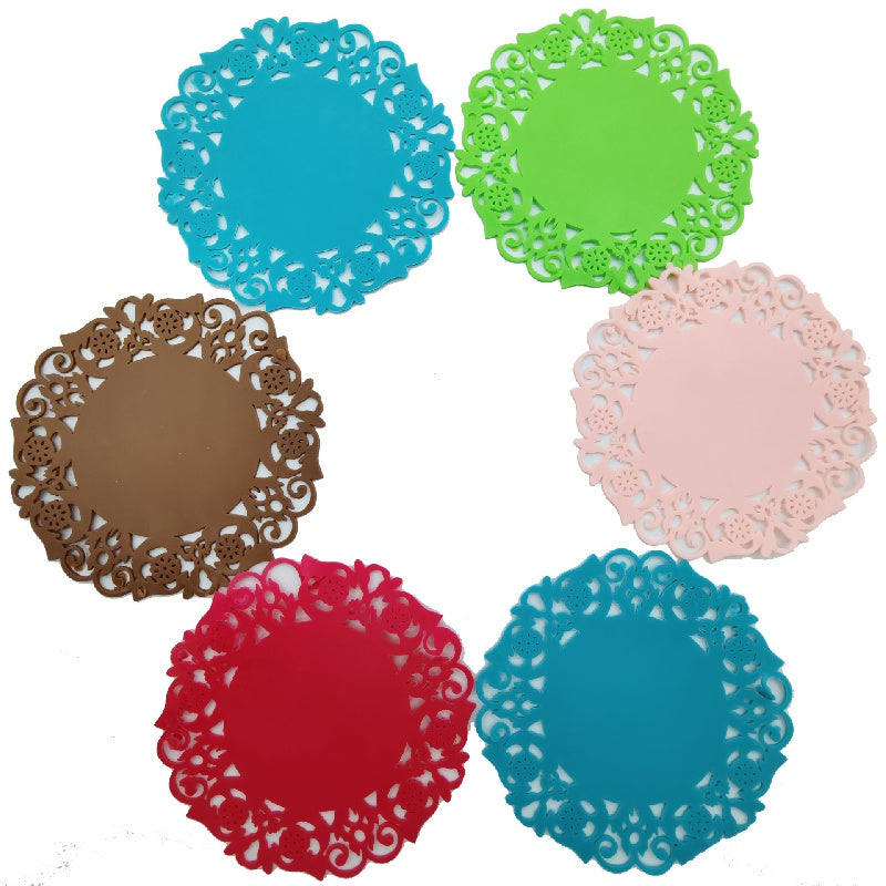 2pcs Silicone Placemats Mesh Round Table Pads Solid Decoration Mat