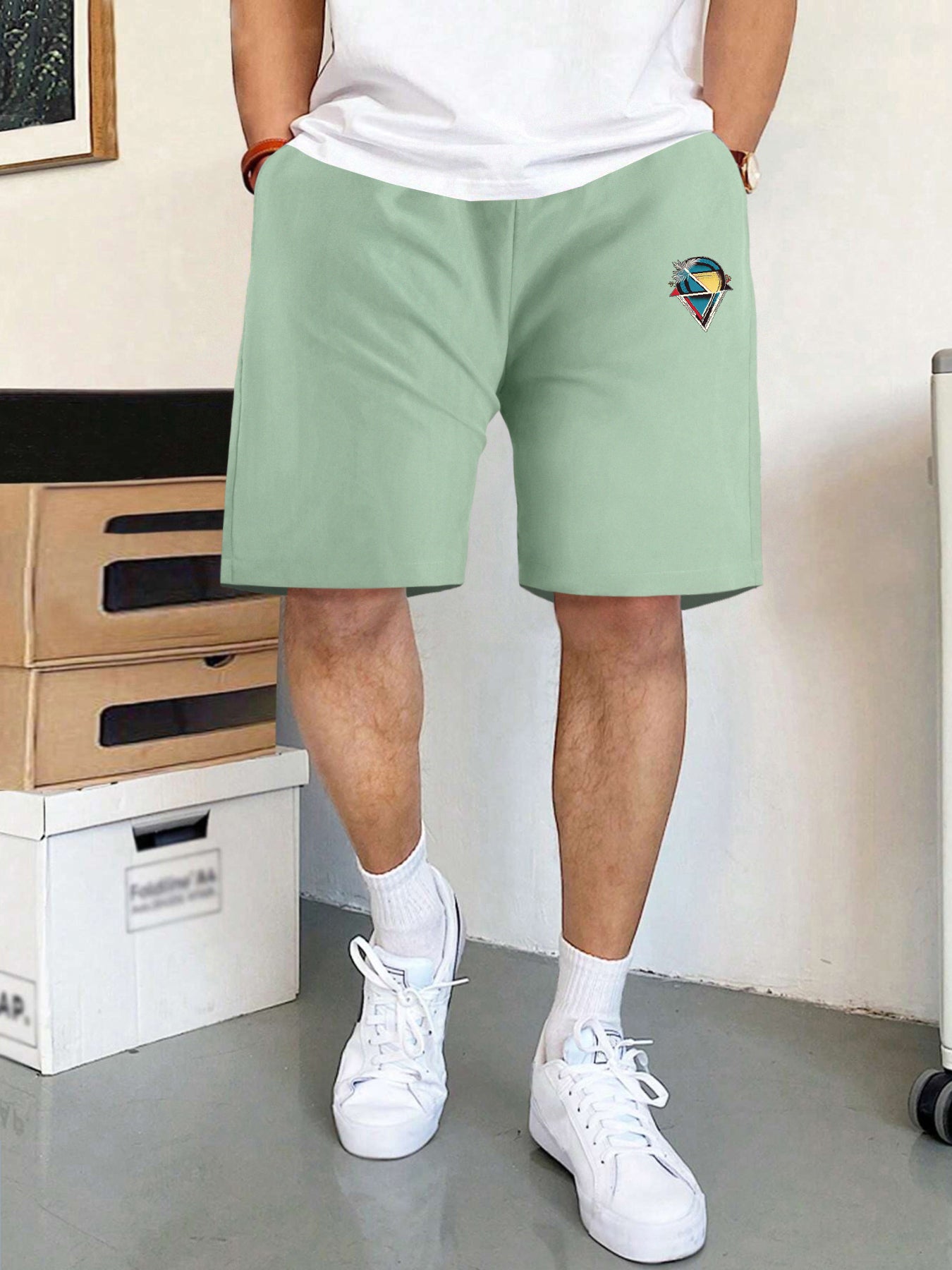 Men's Printed Active Shorts With Pockets Drawstring Casual Waist Shorts