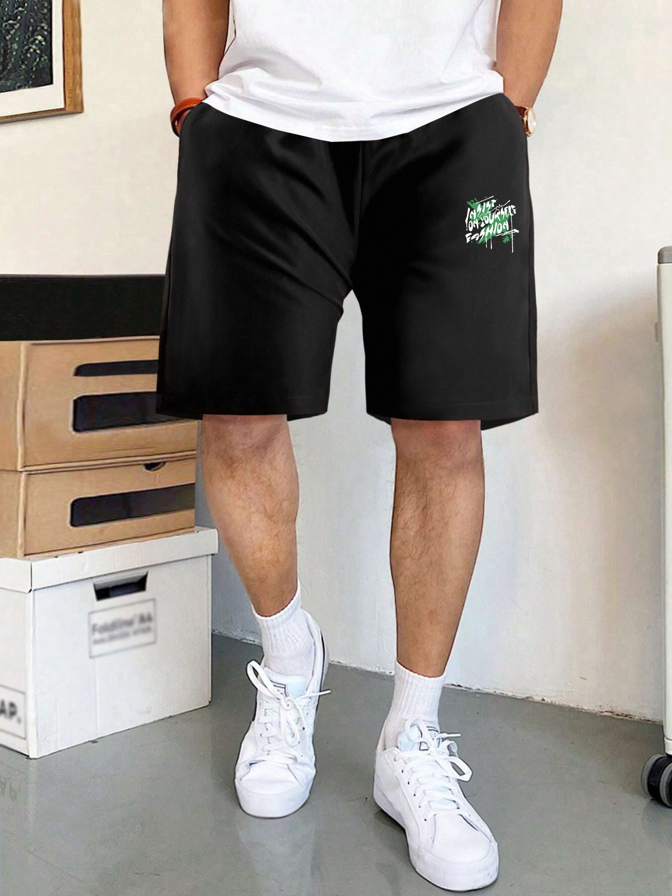 Men's Printed Active Shorts With Pockets Drawstring Casual Waist Shorts