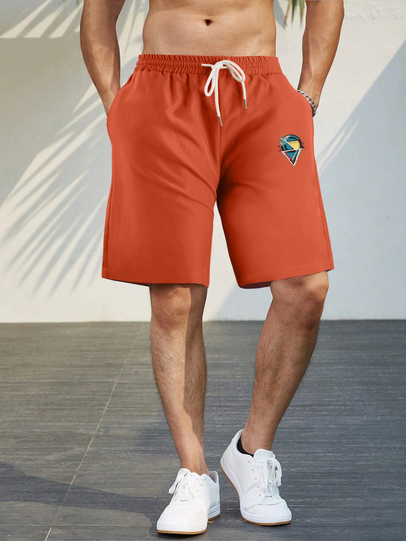 Men's Printed Active Shorts With Pockets Drawstring Casual Waist Shorts
