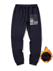 Men's Gun & Star Print Sweatpants Casual Drawstring Joggers for Fall Winter