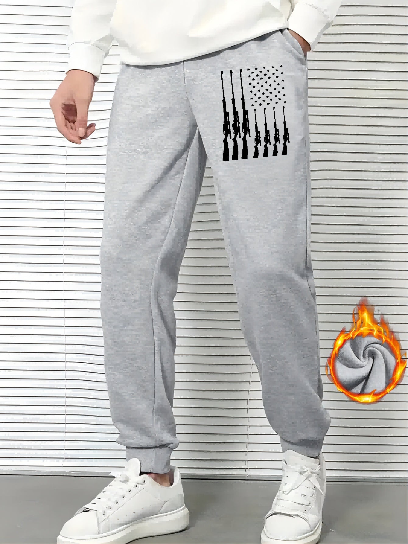 Men's Gun & Star Print Sweatpants Casual Drawstring Joggers for Fall Winter