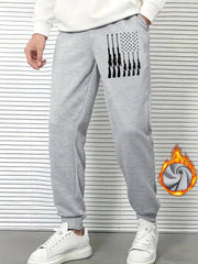 Men's Gun & Star Print Sweatpants Casual Drawstring Joggers for Fall Winter