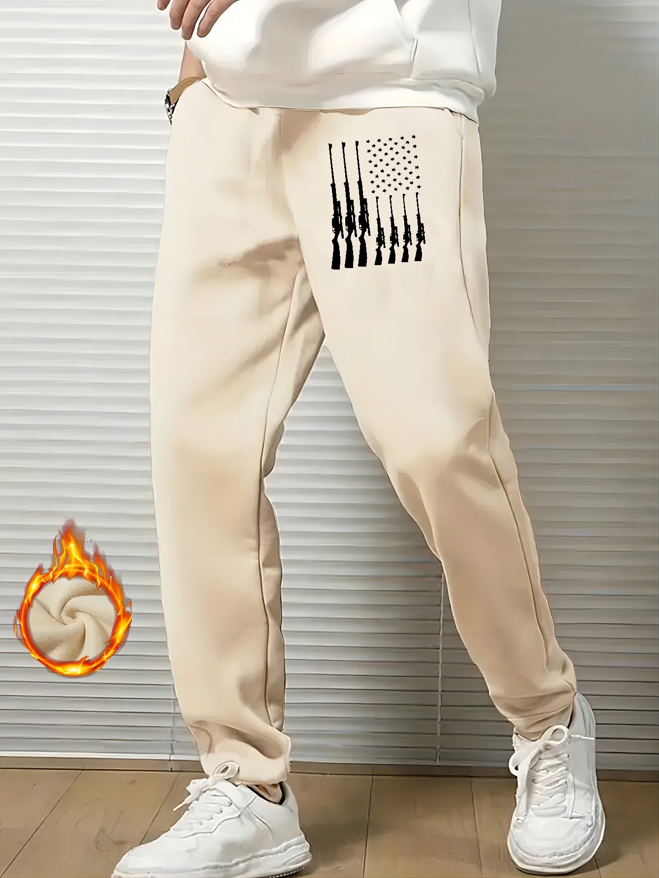 Men's Gun & Star Print Sweatpants Casual Drawstring Joggers for Fall Winter