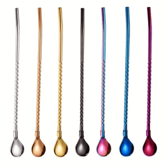 Stainless Steel Straw Spoon Coffee Scoop Long Handle Stirring Spoon