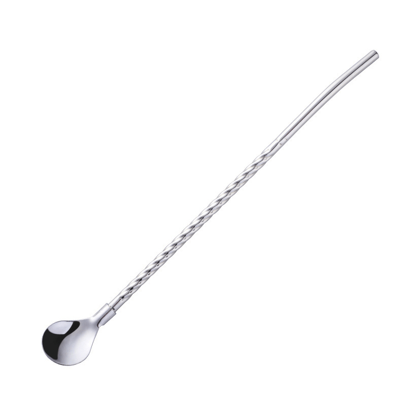 Stainless Steel Straw Spoon Coffee Scoop Long Handle Stirring Spoon