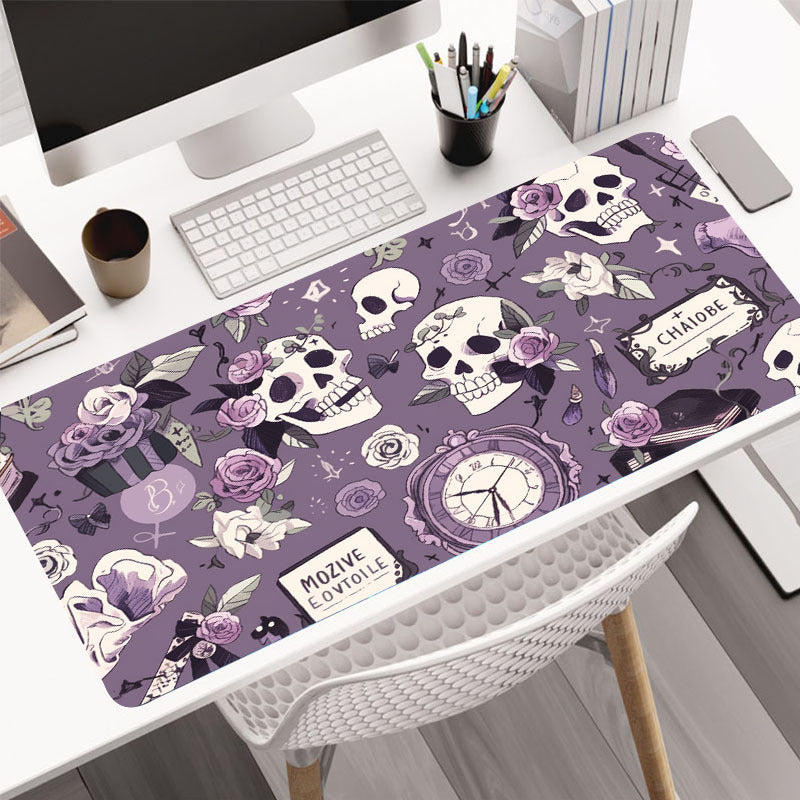 Purple Skull Flower Gaming Mousepad Computer Keyboard Pad Mouse Mat