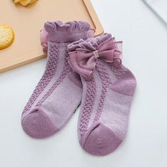 Girls Kids Bowknot Lace Sweet Socks Breathable Comfy Students Socks