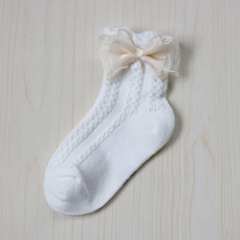 Girls Kids Bowknot Lace Sweet Socks Breathable Comfy Students Socks