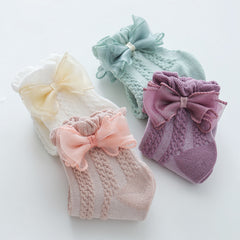 Girls Kids Bowknot Lace Sweet Socks Breathable Comfy Students Socks
