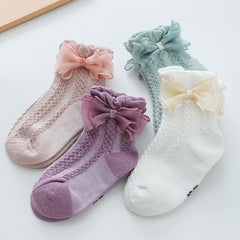 Girls Kids Bowknot Lace Sweet Socks Breathable Comfy Students Socks
