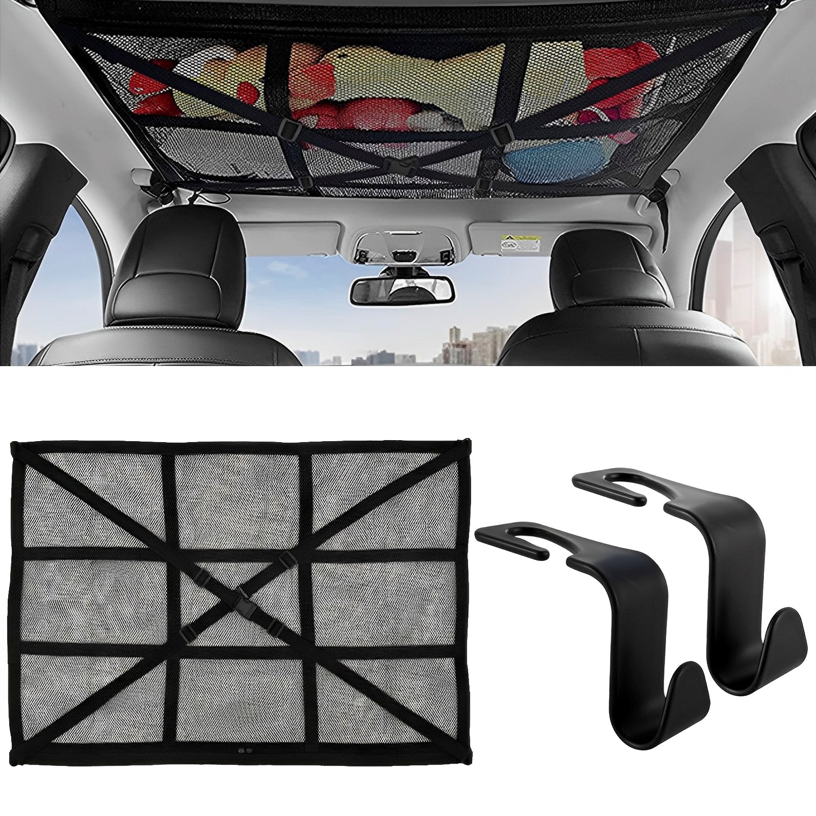 Car Ceiling Cargo Net Pocket Space Saving Auto Roof Cargo Storage Net