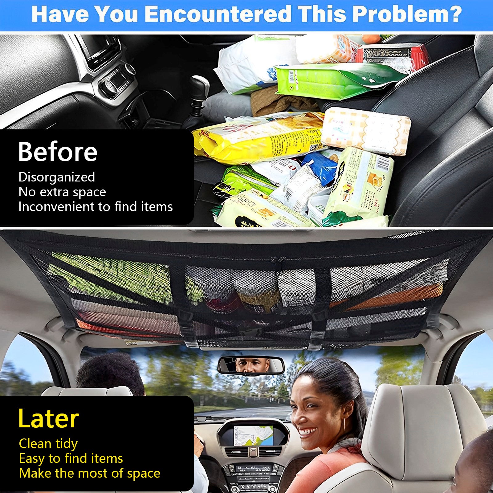 Car Ceiling Cargo Net Pocket Space Saving Auto Roof Cargo Storage Net