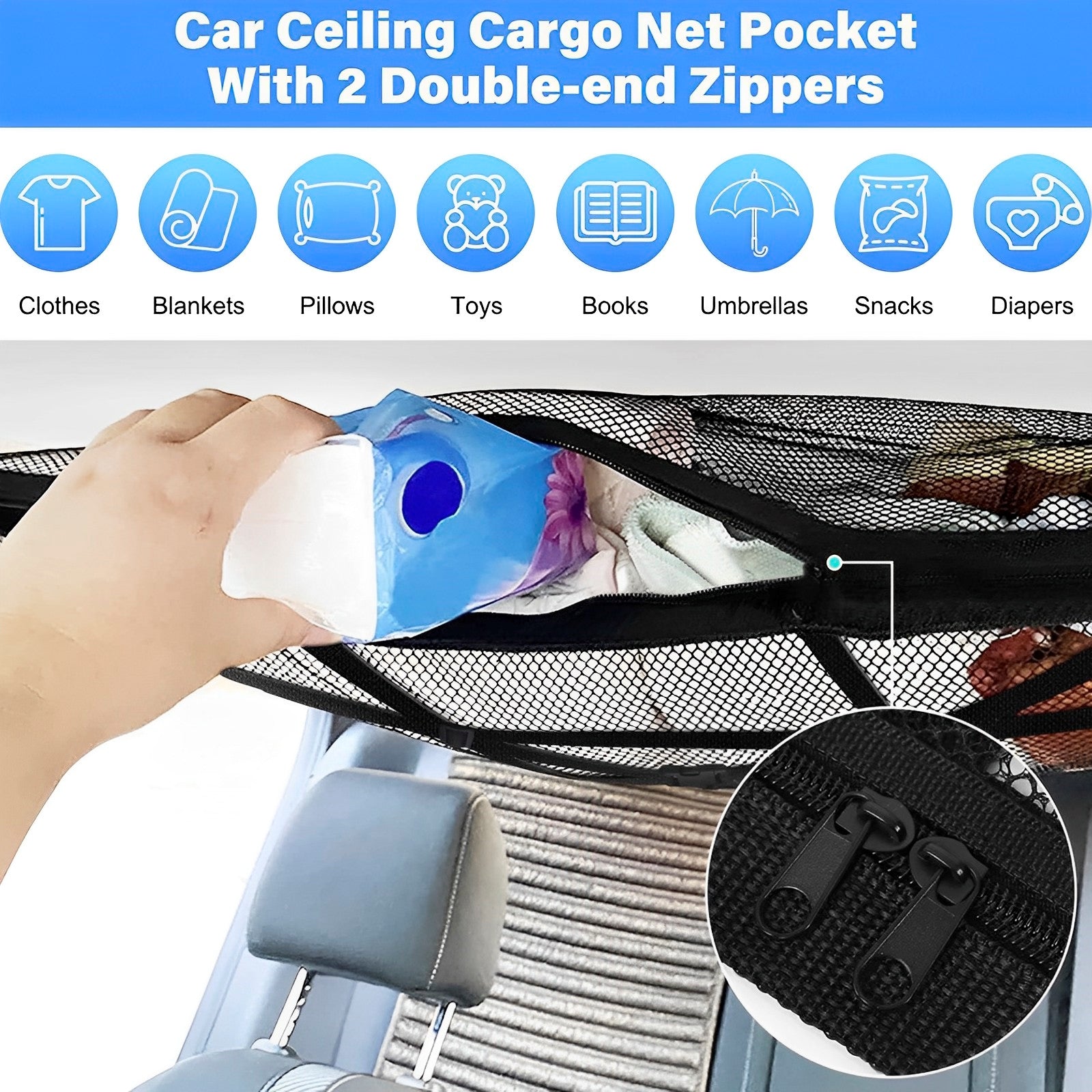 Car Ceiling Cargo Net Pocket Space Saving Auto Roof Cargo Storage Net