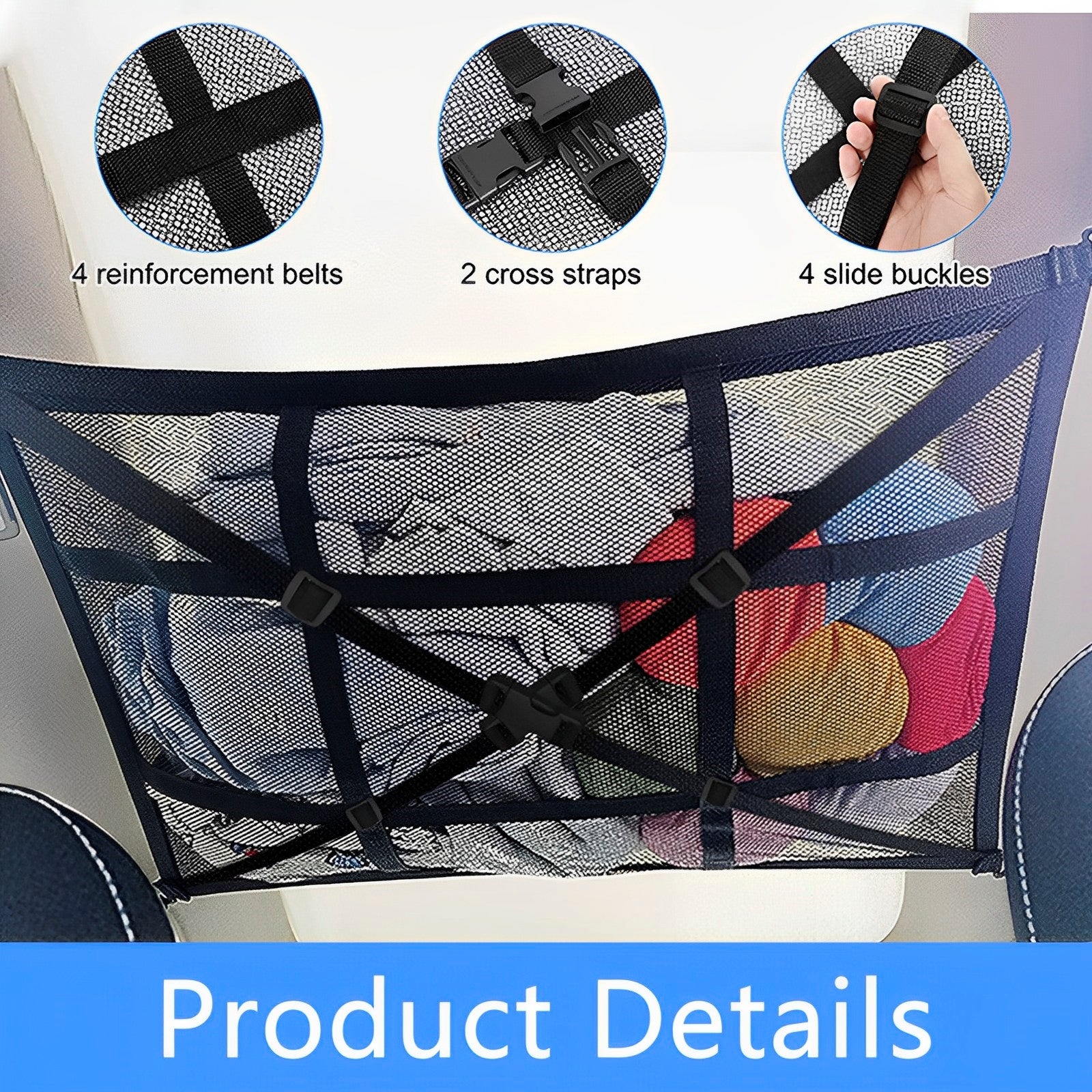 Car Ceiling Cargo Net Pocket Space Saving Auto Roof Cargo Storage Net