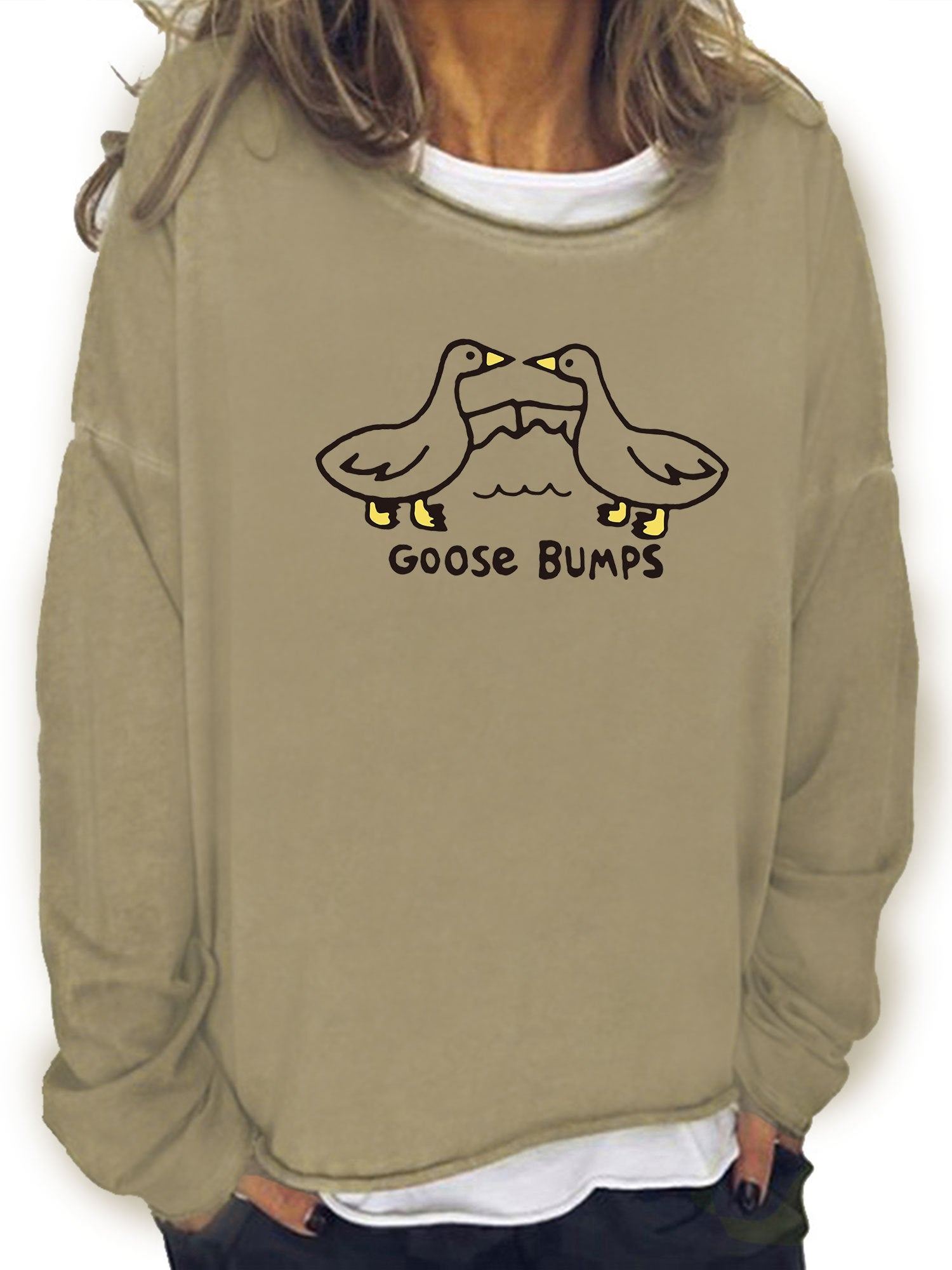 Goose Bumps Print Sweatshirt Casual Long Sleeve Crew Neck Sweatshirt