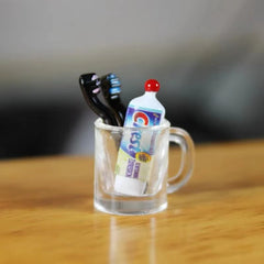 Dollhouse Mini Resin Cup Toothpaste Toothbrush Set 1:6 1:12 Bathroom Furniture