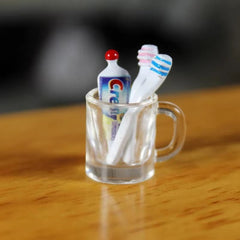 Dollhouse Mini Resin Cup Toothpaste Toothbrush Set 1:6 1:12 Bathroom Furniture
