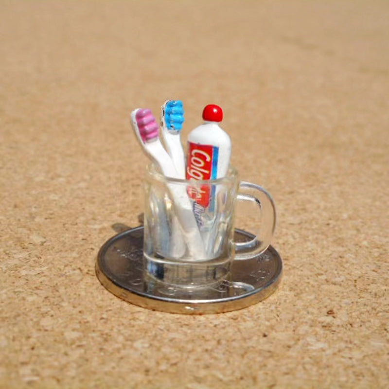 Dollhouse Mini Resin Cup Toothpaste Toothbrush Set 1:6 1:12 Bathroom Furniture