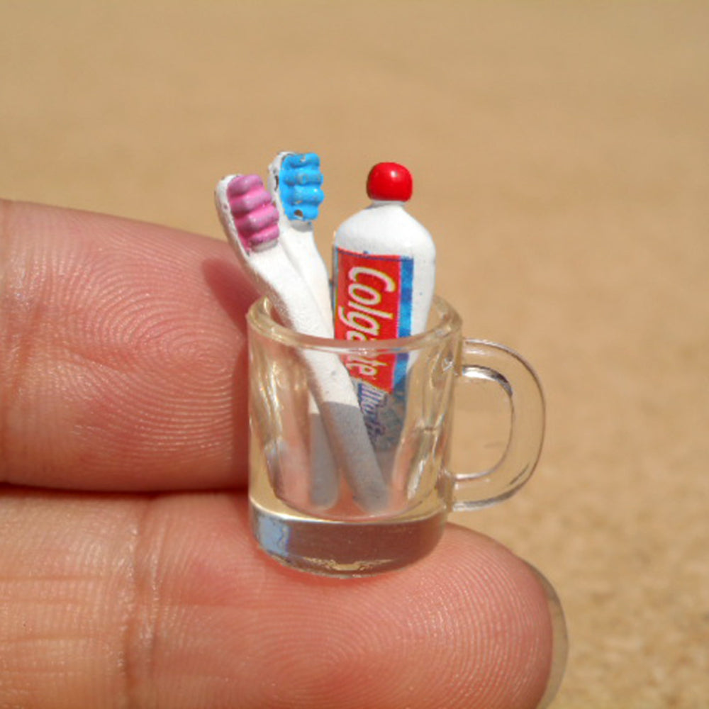 Dollhouse Mini Resin Cup Toothpaste Toothbrush Set 1:6 1:12 Bathroom Furniture