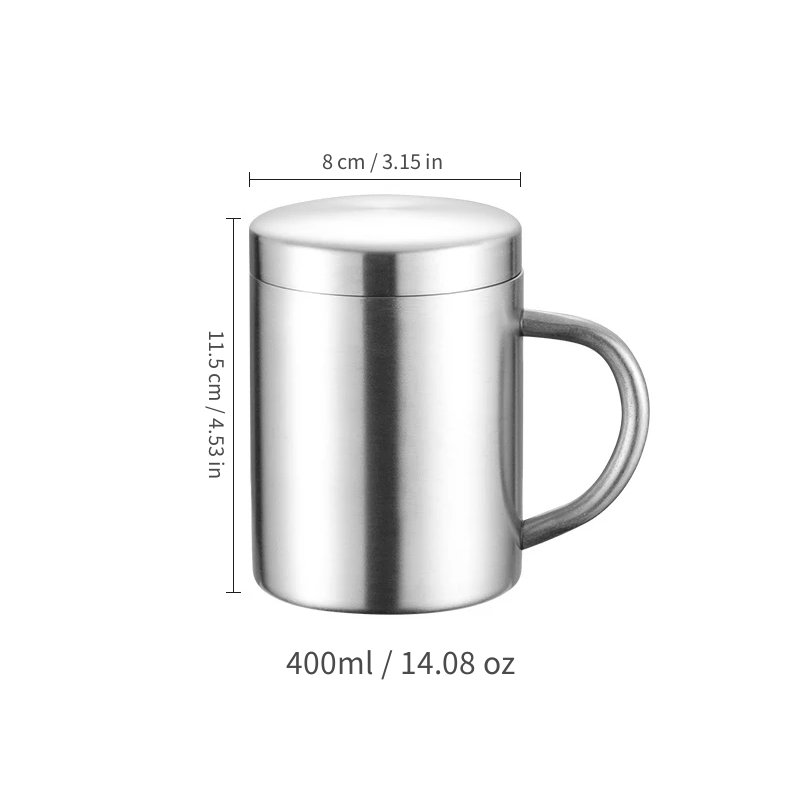 Stainless Steel Double Wall Coffee Mug with Lid and Handle