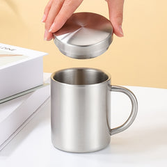 Stainless Steel Double Wall Coffee Mug with Lid and Handle