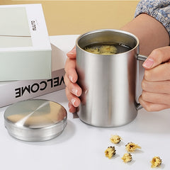 Stainless Steel Double Wall Coffee Mug with Lid and Handle