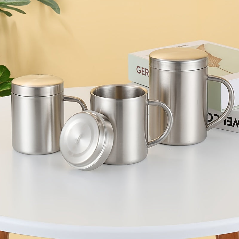 Stainless Steel Double Wall Coffee Mug with Lid and Handle