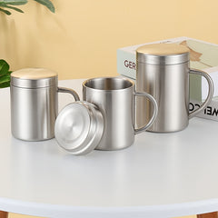 Stainless Steel Double Wall Coffee Mug with Lid and Handle