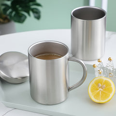 Stainless Steel Double Wall Coffee Mug with Lid and Handle