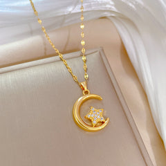 Star Moon Wedding Necklace Titanium Steel Chain