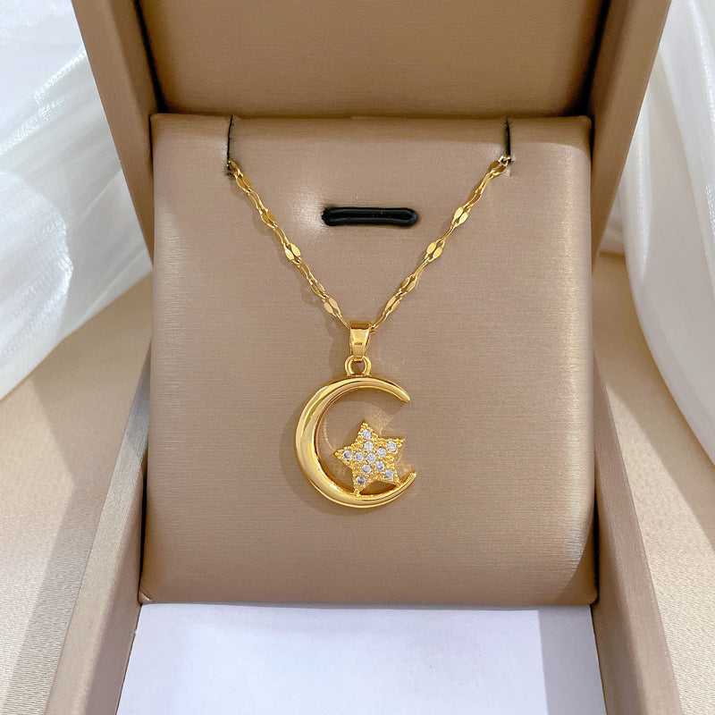 Star Moon Wedding Necklace Titanium Steel Chain