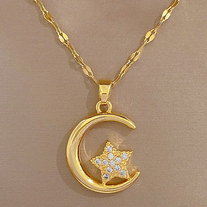 Star Moon Wedding Necklace Titanium Steel Chain