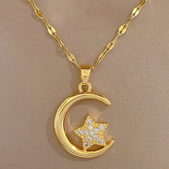 Star Moon Wedding Necklace Titanium Steel Chain