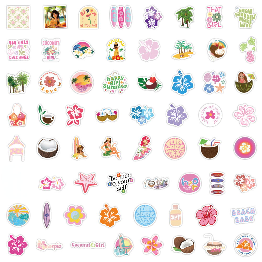 60pcs Coconut Girl Series Doodle Stickers Waterproof Decorative DIY Toy