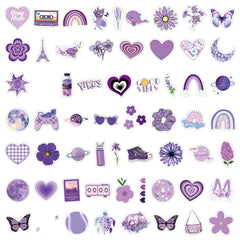 60pcs Purple Landscape Art Aesthetics Funny Cartoon Decals Waterproof Stickers