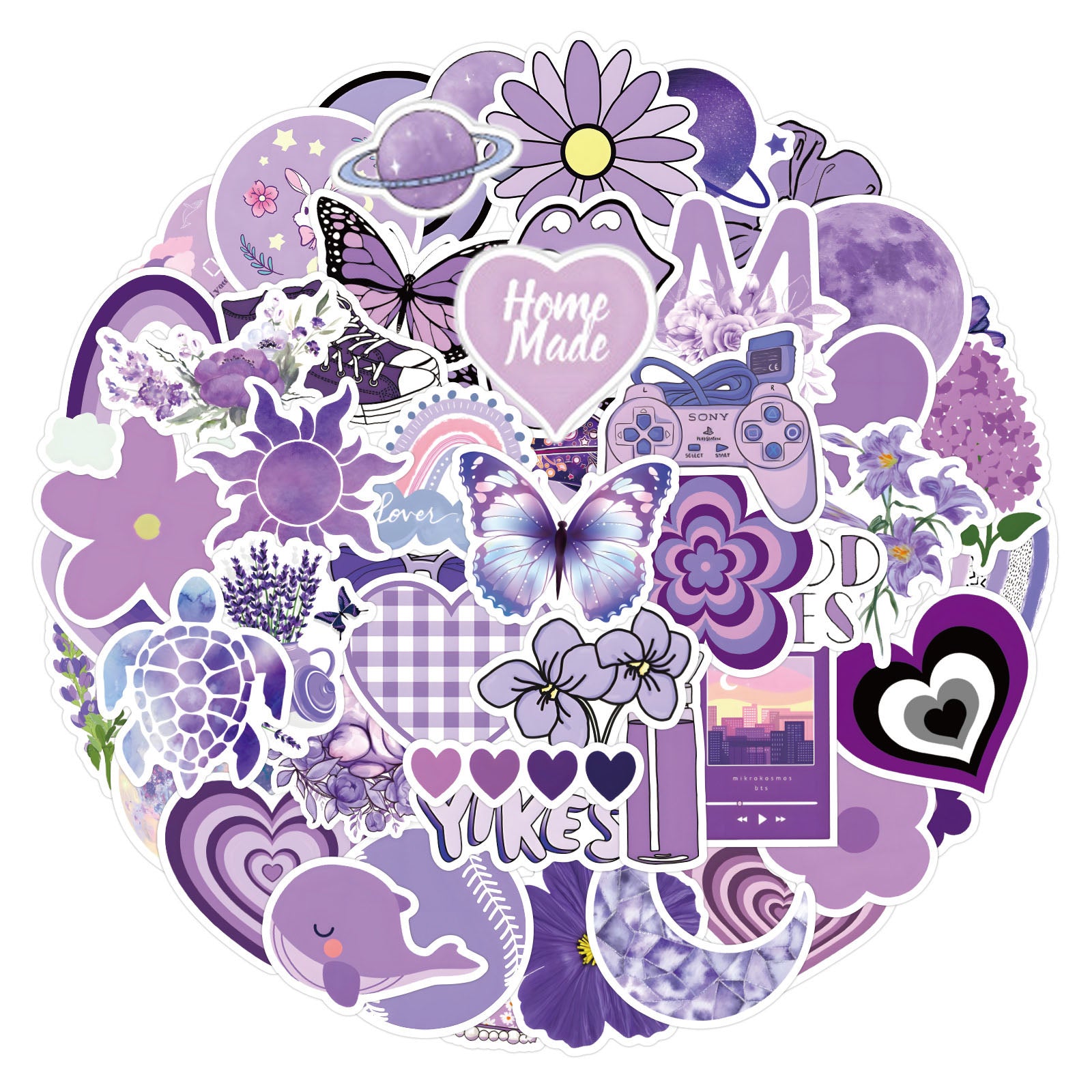 60pcs Purple Landscape Art Aesthetics Funny Cartoon Decals Waterproof Stickers