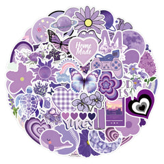 60pcs Purple Landscape Art Aesthetics Funny Cartoon Decals Waterproof Stickers
