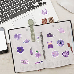 60pcs Purple Landscape Art Aesthetics Funny Cartoon Decals Waterproof Stickers